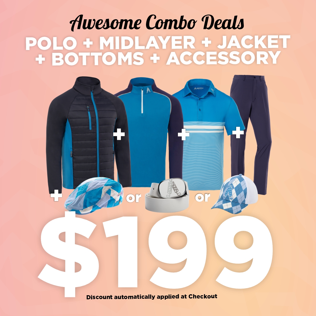 Polo + Midlayer + Jacket + Bottoms + Accessory for $199